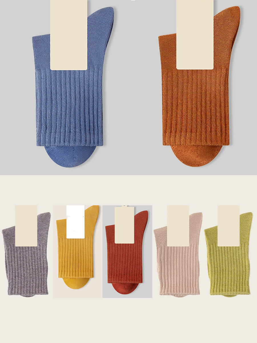 7 Pairs Women Autumn Pure Color Cotton Socks
