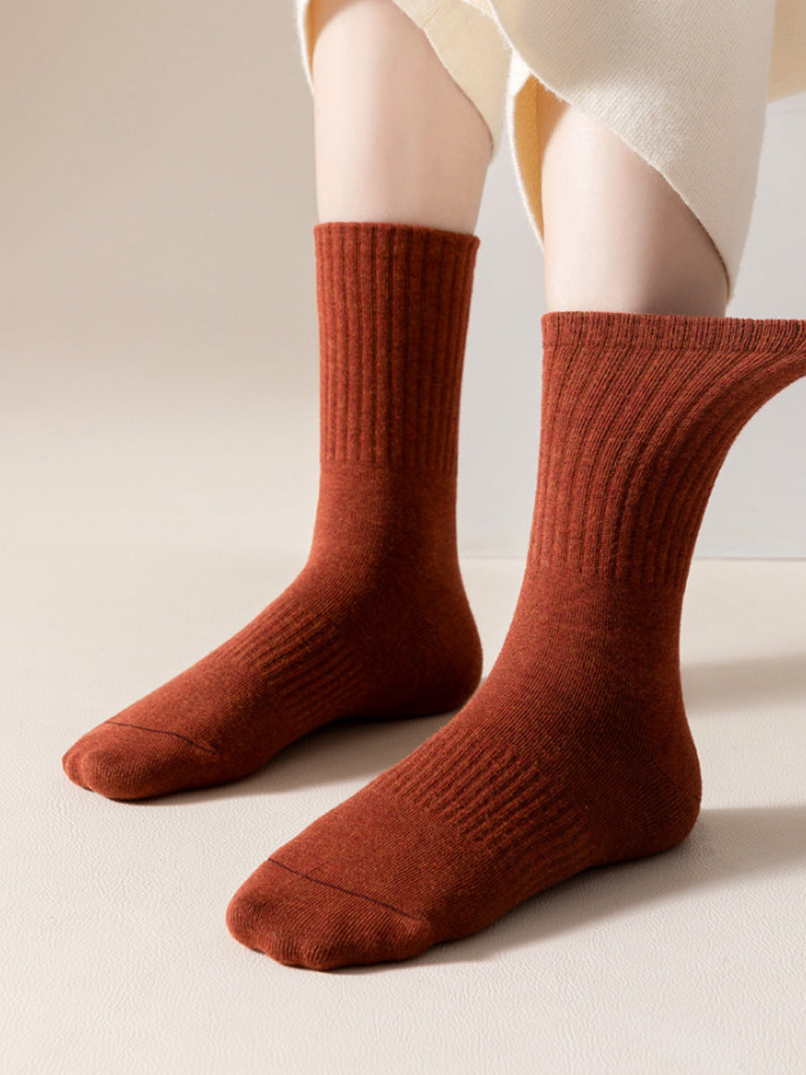 7 Pairs Women Autumn Pure Color Cotton Socks