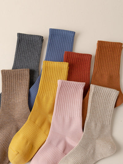 7 Pairs Women Autumn Pure Color Cotton Socks