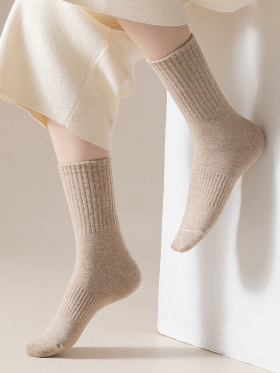 7 Pairs Women Autumn Pure Color Cotton Socks