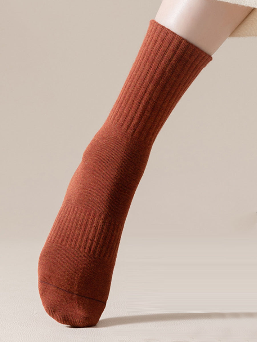 7 Pairs Women Autumn Pure Color Cotton Socks