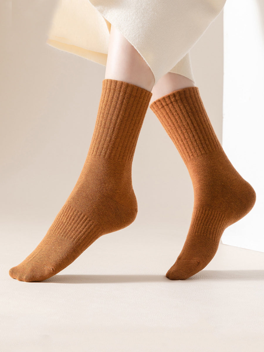7 Pairs Women Autumn Pure Color Cotton Socks