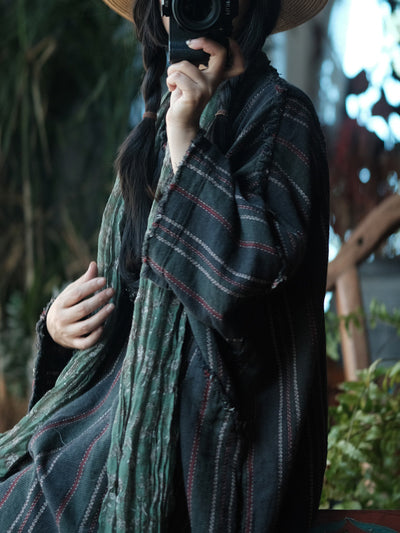 Women Autumn Retro O-Neck Stripe Dress