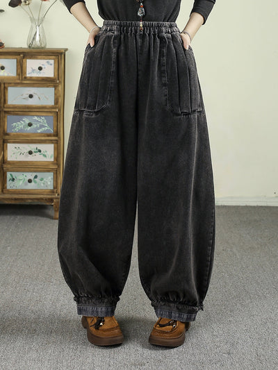 Women Autumn Retro Denim Spliced Harem Pants