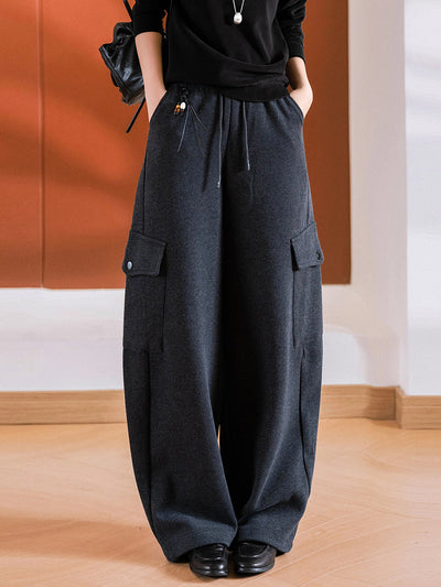 Women Autumn Casual Pure Color Cotton Harem Pants