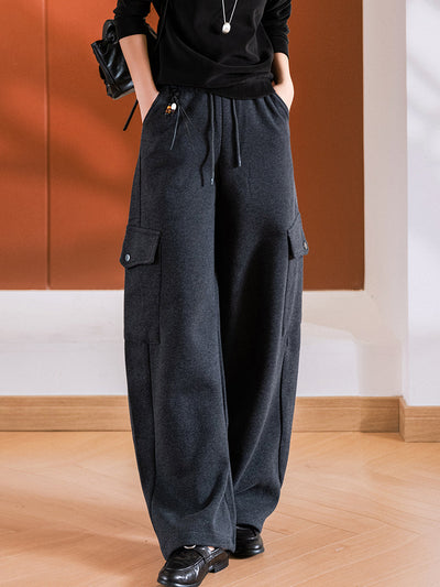 Women Autumn Casual Pure Color Cotton Harem Pants