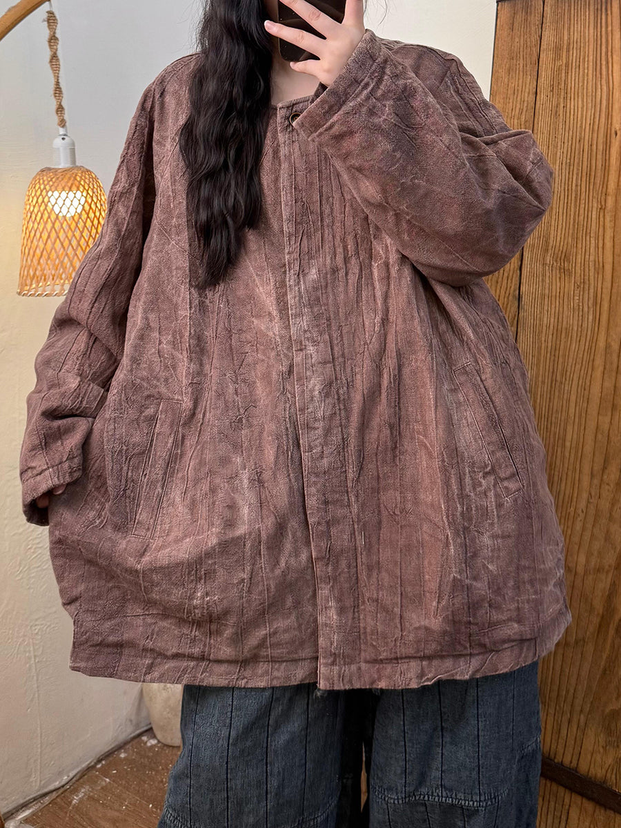 Women Vintage Autumn Pure Color O-Neck Coat