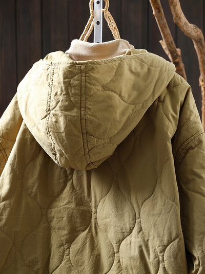 Women Autumn Casual Pure Color Hooded Padded Jacket