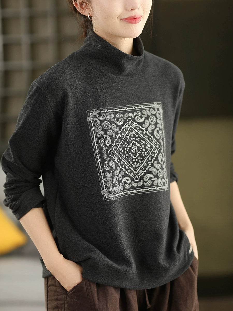 Women Autumn Casual Print O-Neck Blouse