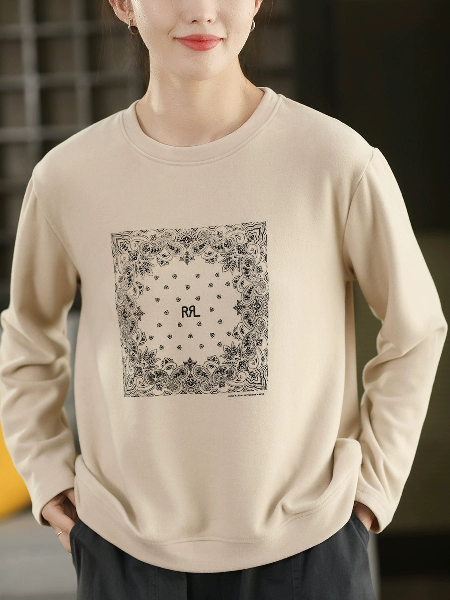 Women Autumn Casual Print O-Neck Blouse