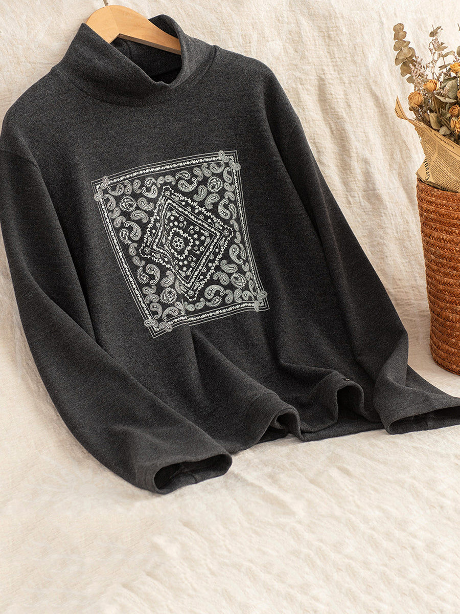 Women Autumn Casual Print O-Neck Blouse