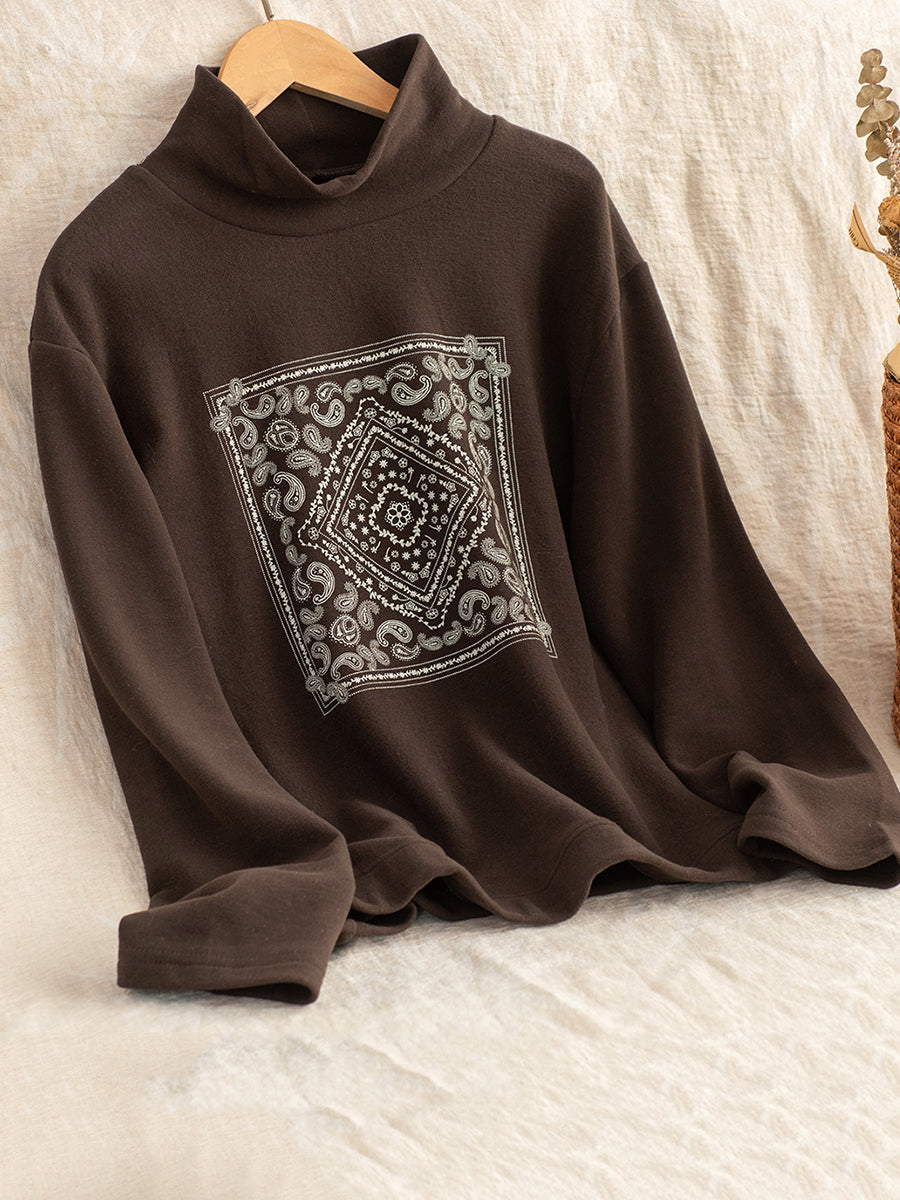 Women Autumn Casual Print O-Neck Blouse