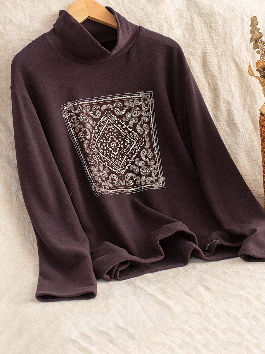 Women Autumn Casual Print O-Neck Blouse