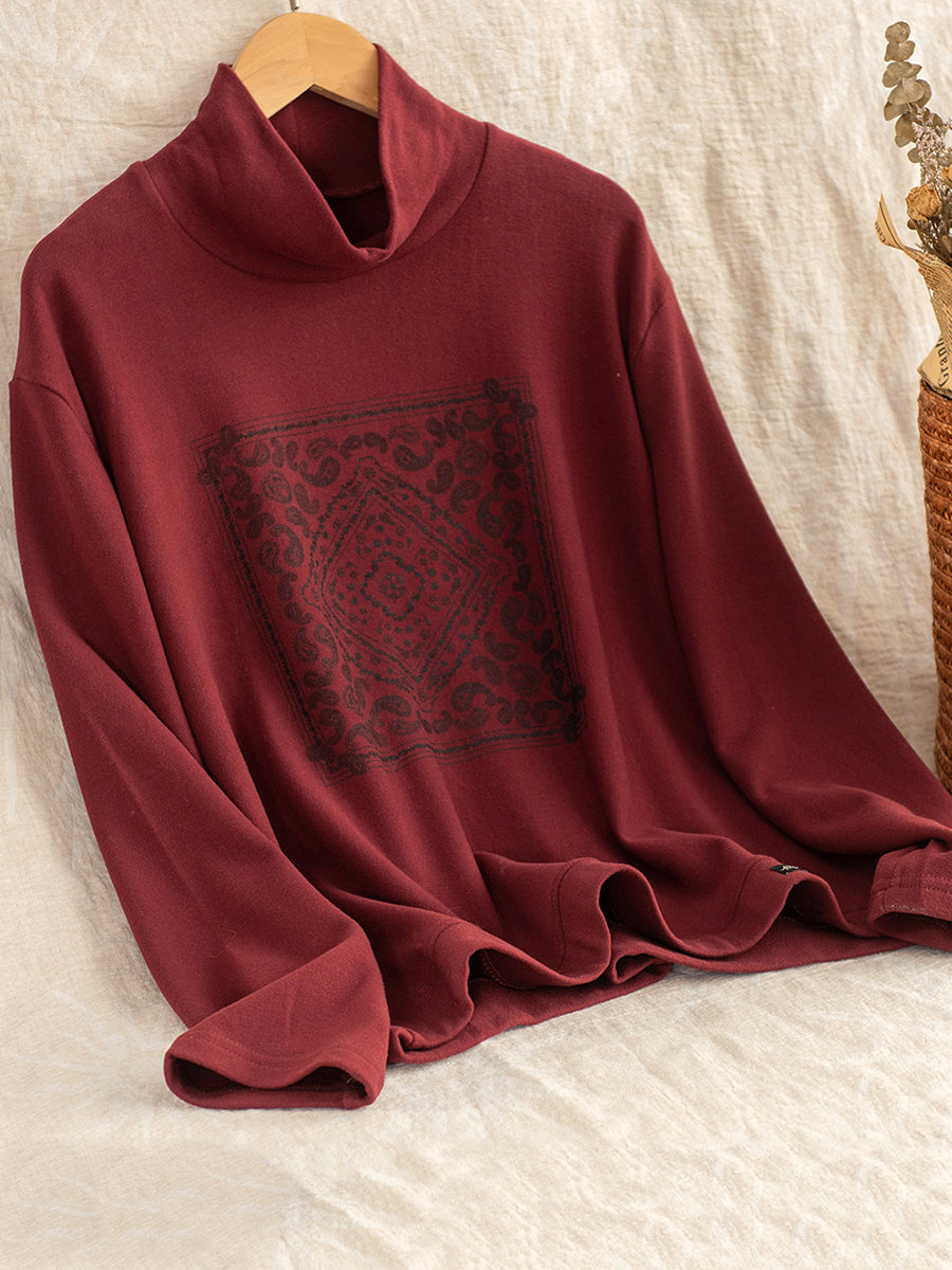 Women Autumn Casual Print O-Neck Blouse