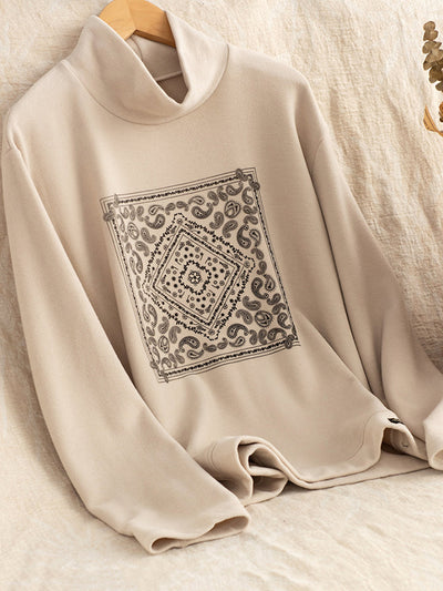 Women Autumn Casual Print O-Neck Blouse