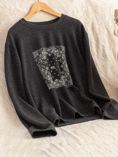 Women Autumn Casual Print O-Neck Blouse