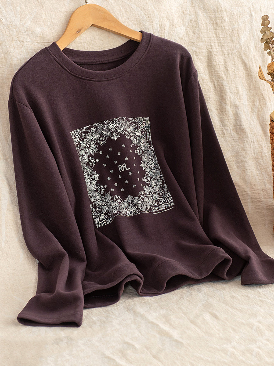 Women Autumn Casual Print O-Neck Blouse