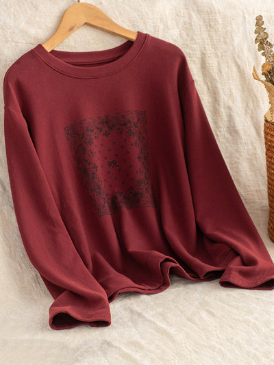 Women Autumn Casual Print O-Neck Blouse