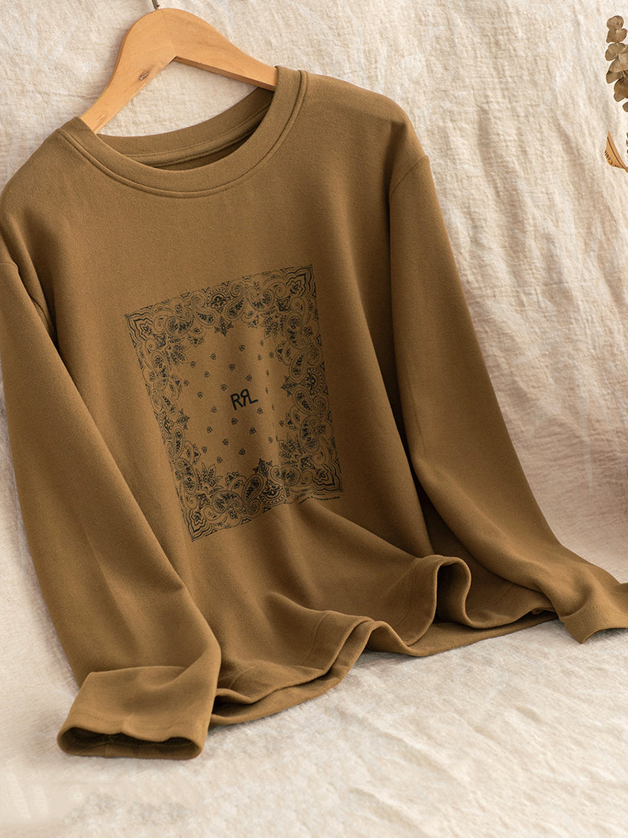 Women Autumn Casual Print O-Neck Blouse