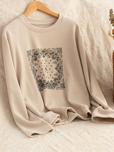 Women Autumn Casual Print O-Neck Blouse