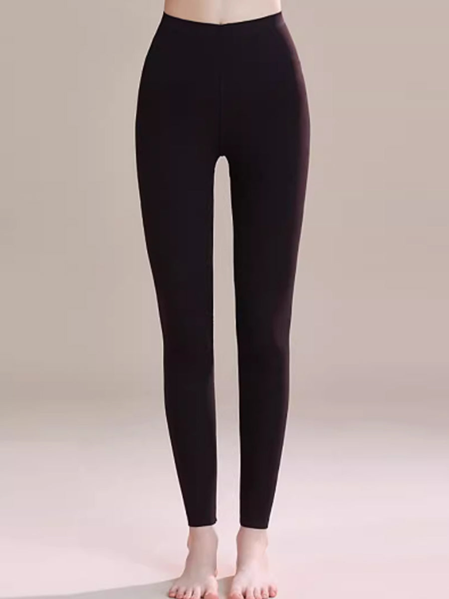 Women Autumn Warm Pure Color High Waist Leggings
