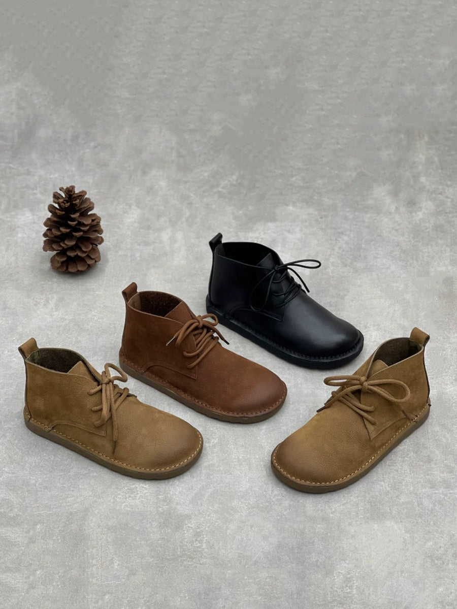 Women Vintage Pure Color Flat Ankle Boots