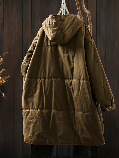 Women Autumn Casual Pure Color Hooded Padded Coat