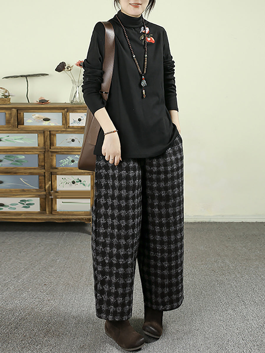 Women Winter Plaid Fleece-lined Straight Pants