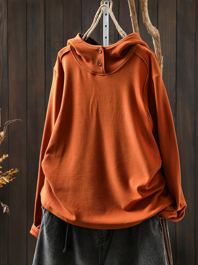 Women Autumn Casual Pure Color Warm Hoodie