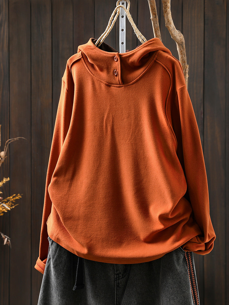 Women Autumn Casual Pure Color Warm Hoodie