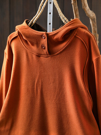 Women Autumn Casual Pure Color Warm Hoodie