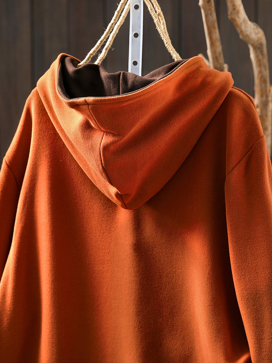 Women Autumn Casual Pure Color Warm Hoodie