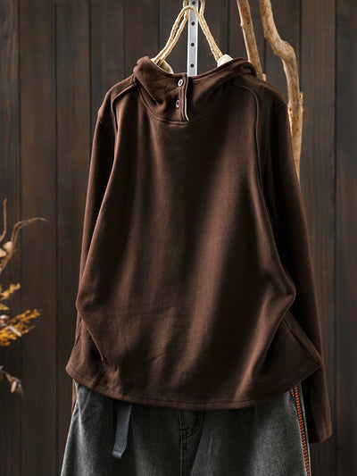 Women Autumn Casual Pure Color Warm Hoodie