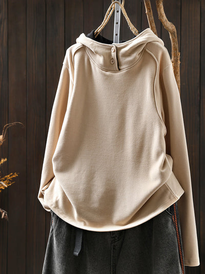 Women Autumn Casual Pure Color Warm Hoodie