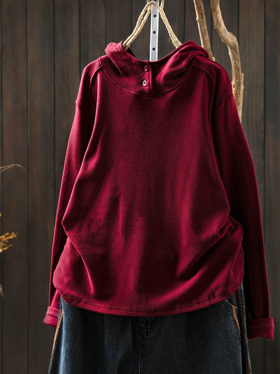 Women Autumn Casual Pure Color Warm Hoodie