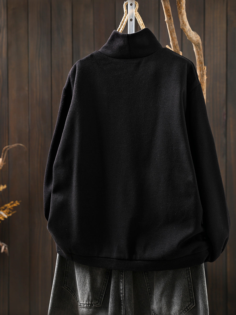 Women Autumn Casual Print Cotton Turtleneck Shirt