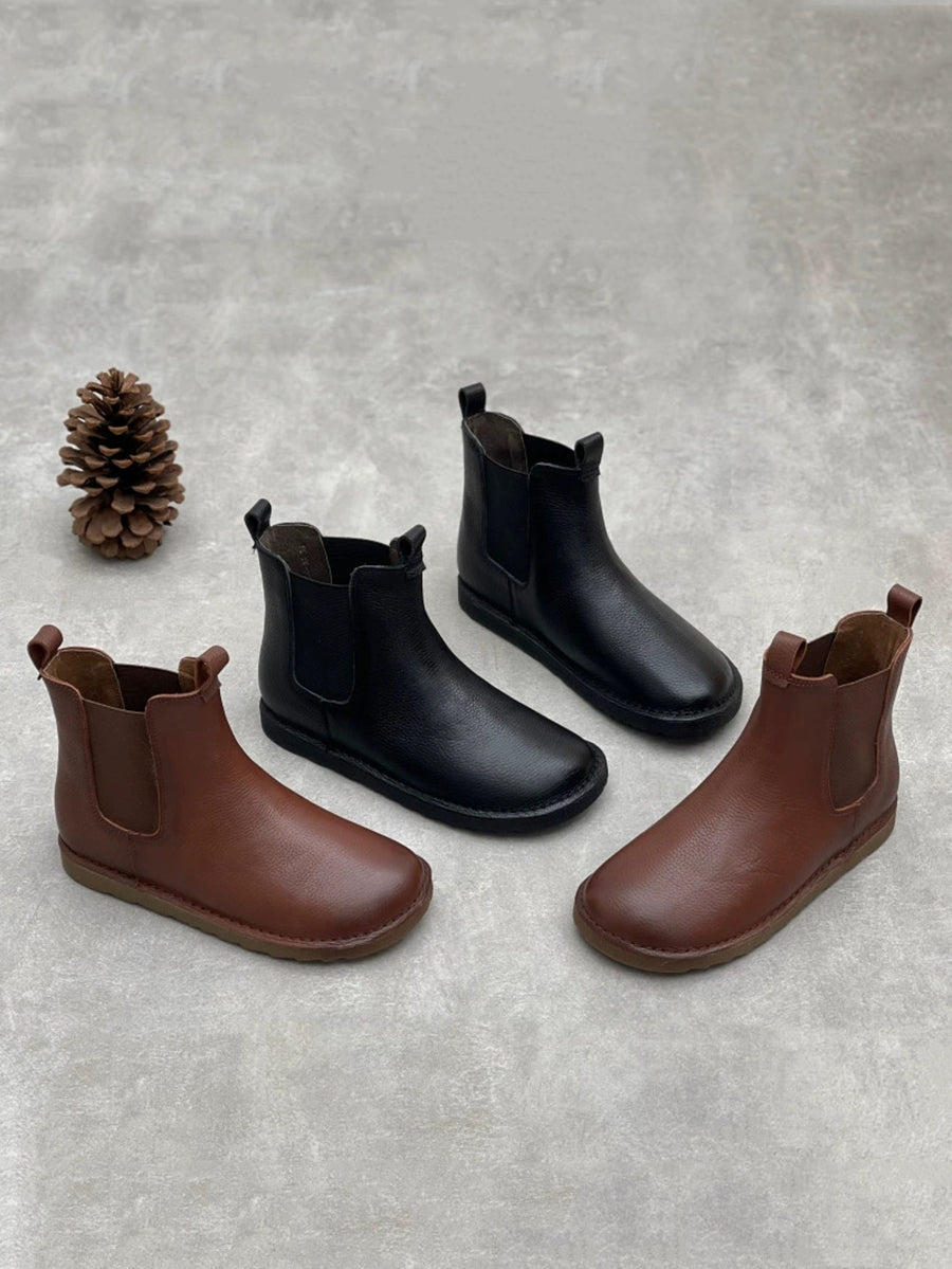 Women Vintage Winter Genuine Leather Chelsea Boots