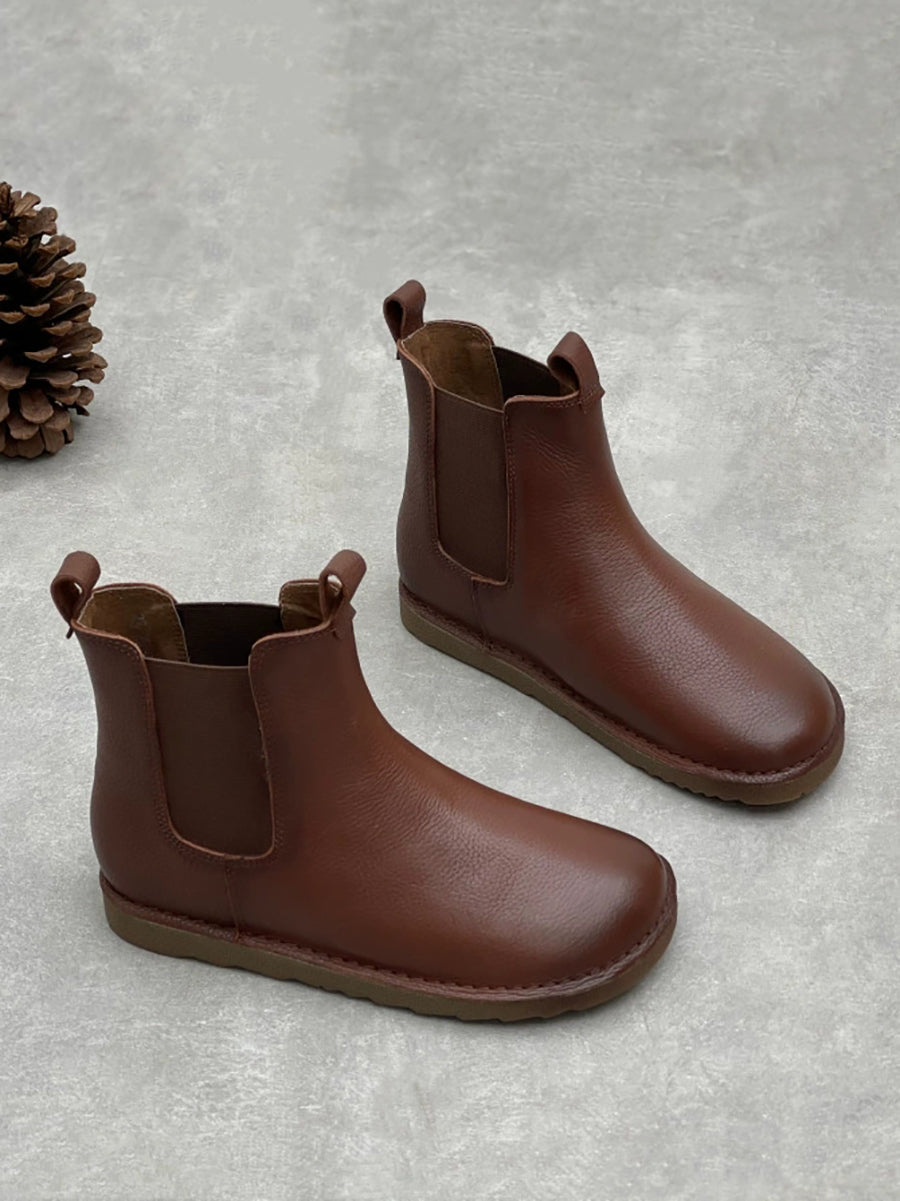 Women Vintage Winter Genuine Leather Chelsea Boots