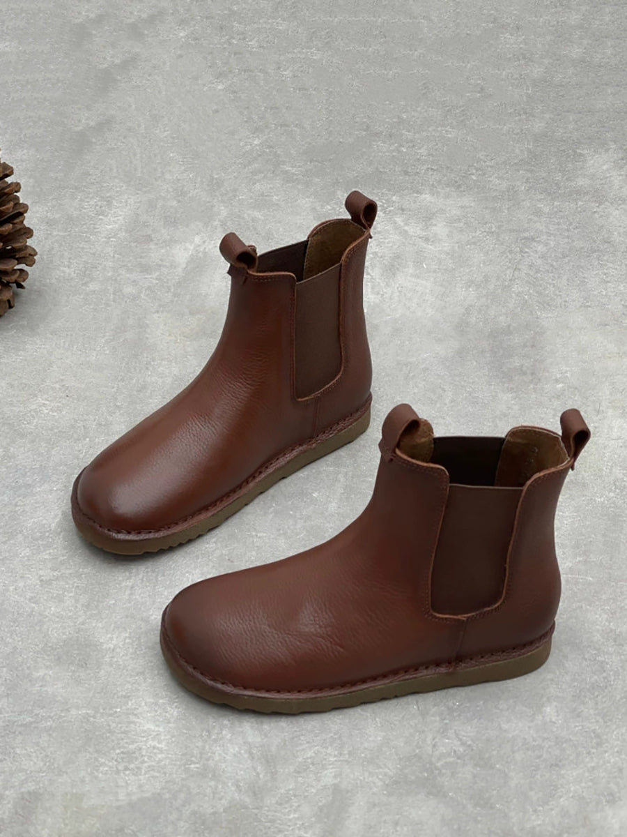 Women Vintage Winter Genuine Leather Chelsea Boots