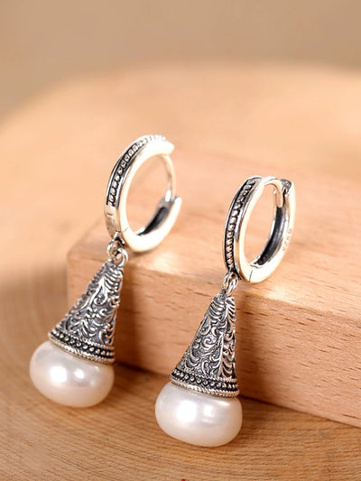 Women Vintage S925Silver Pearl Earrings