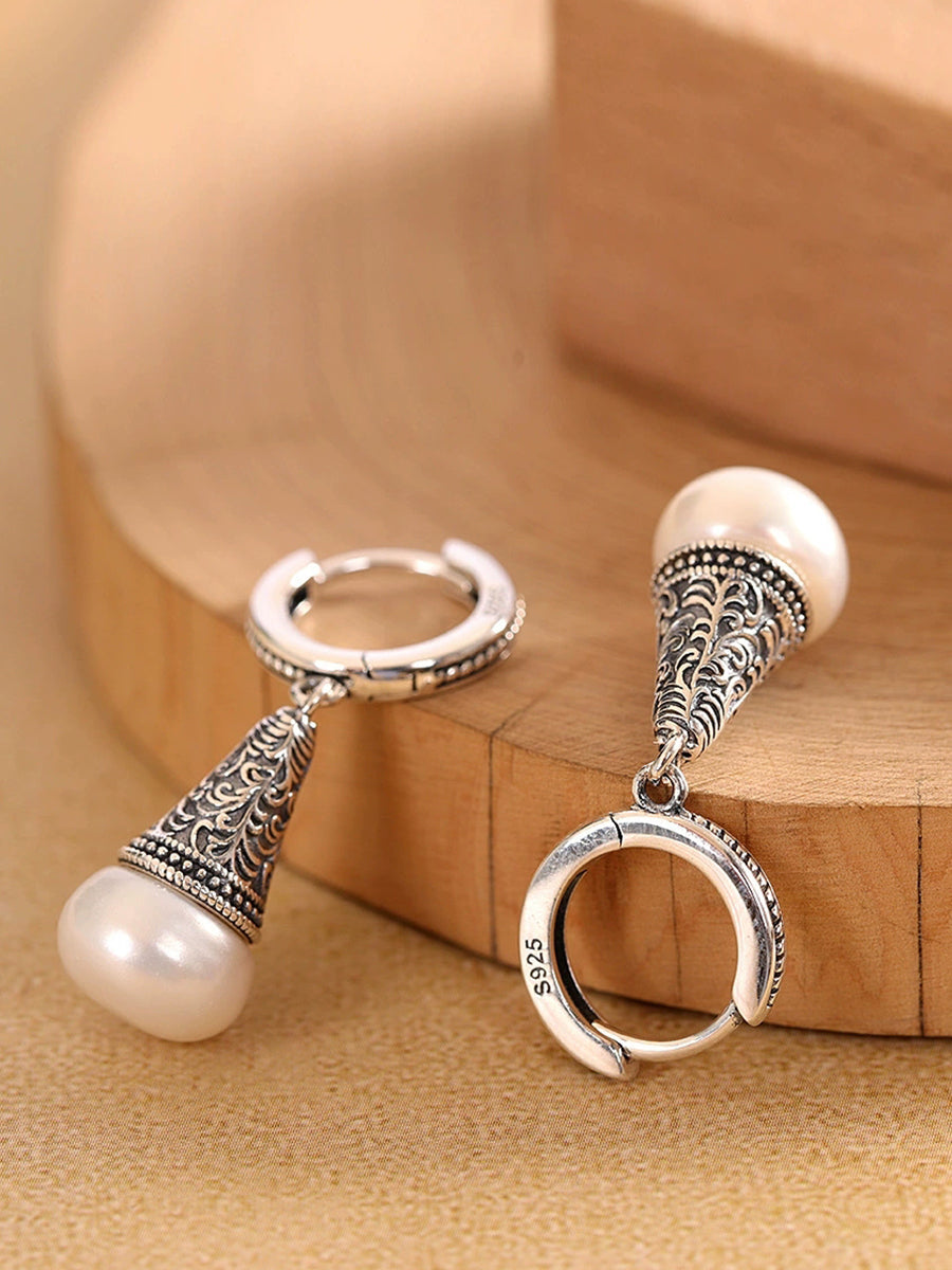 Women Vintage S925Silver Pearl Earrings