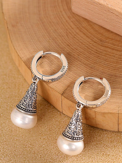Women Vintage S925Silver Pearl Earrings