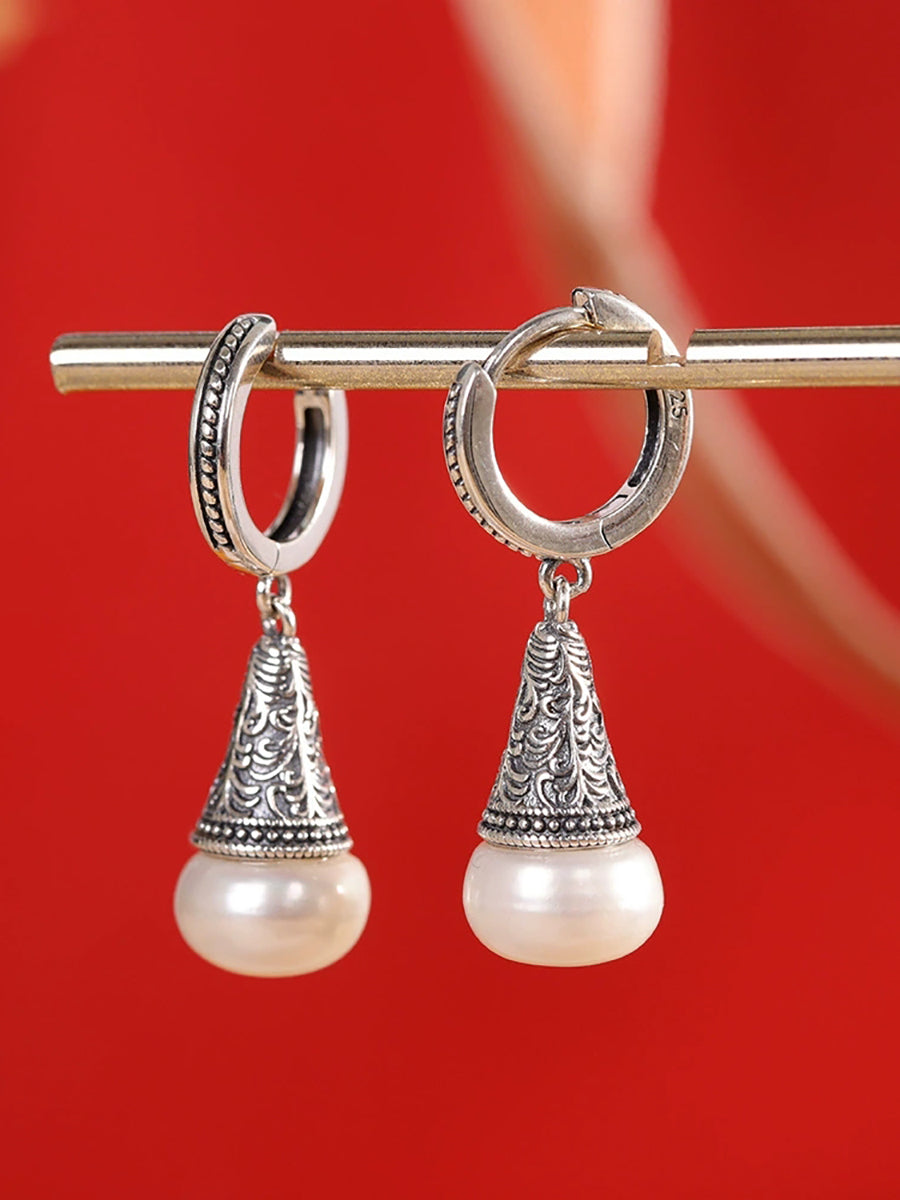 Women Vintage S925Silver Pearl Earrings