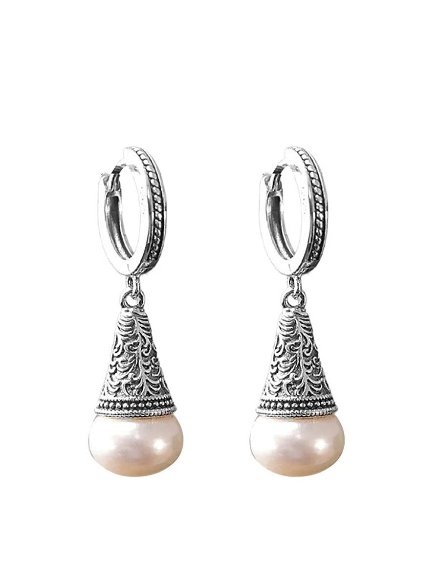 Women Vintage S925Silver Pearl Earrings