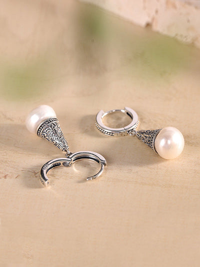 Women Vintage S925Silver Pearl Earrings