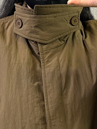 Women Winter Pure Color Turn-down Collar Long Padded Coat