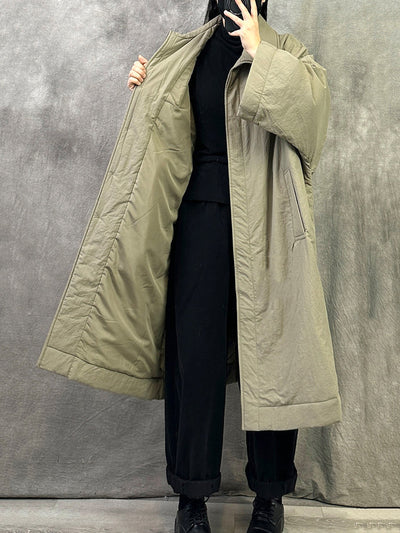 Women Winter Pure Color Turn-down Collar Long Padded Coat