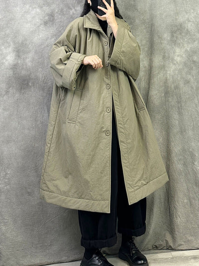 Women Winter Pure Color Turn-down Collar Long Padded Coat