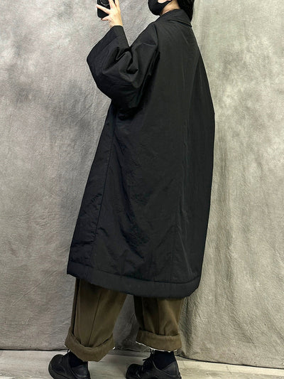 Women Winter Pure Color Turn-down Collar Long Padded Coat