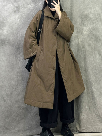Women Winter Pure Color Turn-down Collar Long Padded Coat